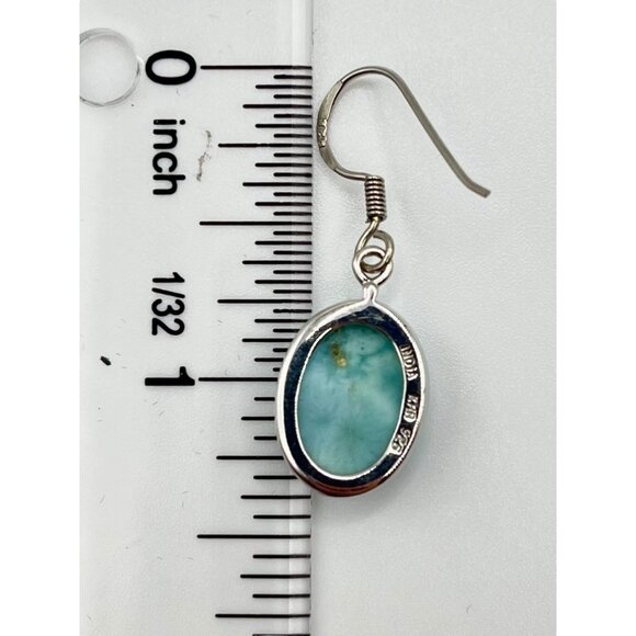 925 Sterling Silver KHR Larimar Oval Ca Dangle Drop Earrings Simple Blue - Picture 8 of 8